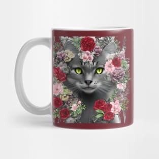 Beautiful Floral Gray Cat Mug